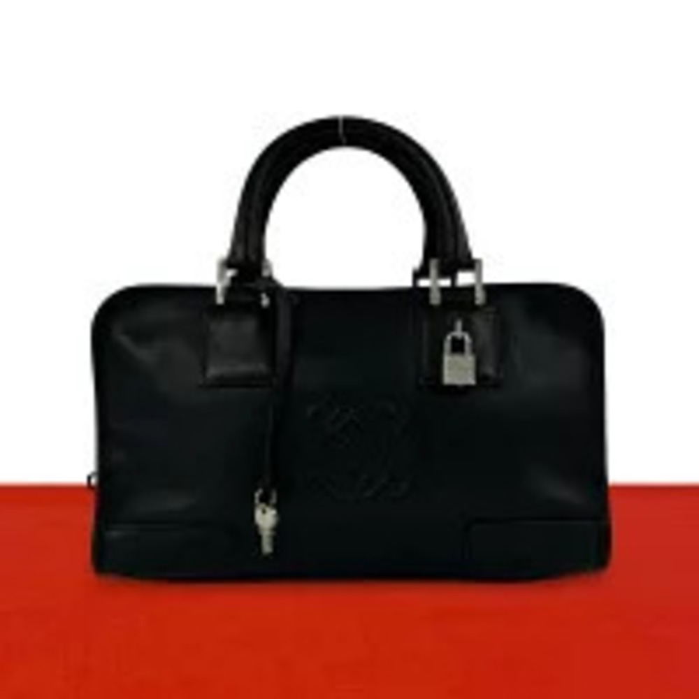 Loewe Amazona Anagram Leather Boston Tote Bag Black